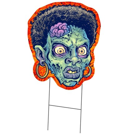Amistad 24 in. Tall Double Sided Yard Sign with Stake - Zombie Woman AM3258946